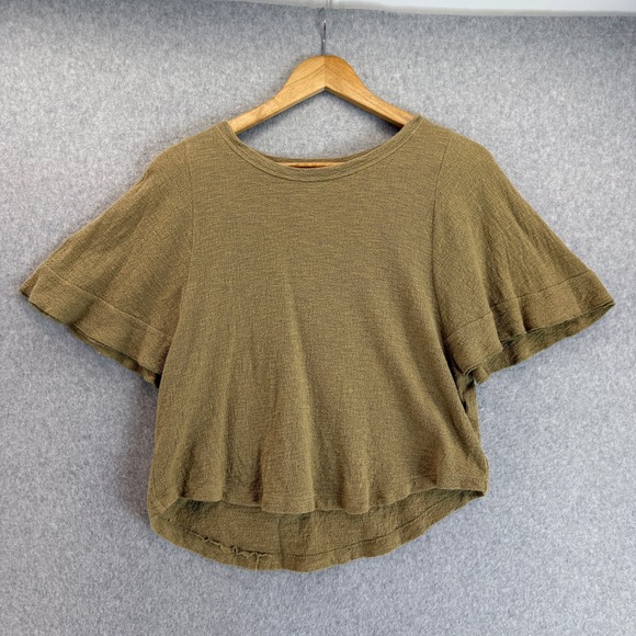 Madewell Tops - Madewell Texture &‎ Thread Flutter-Sleeve Top Tundra Crew Neck Cotton Womens XS